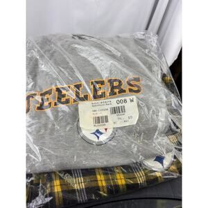 Steelers NFL Grey Hoodie & Yellow Plaid Flannel Set- New - S